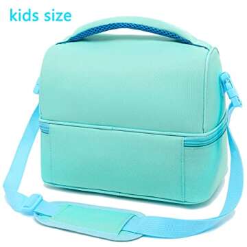 FlowFly Double Decker Cooler Insulated Lunch Bag Large Tote for Boys, Girls, Men, Women, With Adjustable Strap,Light Blue