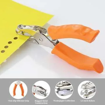 Stylish Orange Ergonomic Single Hole Punch for Crafts
