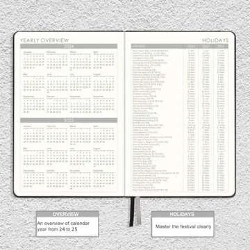 2024 Planner - Weekly Monthly Planner 2024, Jan. 2024 - Dec. 2024, 8.5" x 6.4", Leather Cover, Pen Loop, Elastic Band, Inner Pocket, Black, Perfect Life Assistant