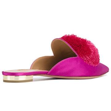 Chic Divanne Mules with Pompom for Women - Hot Pink