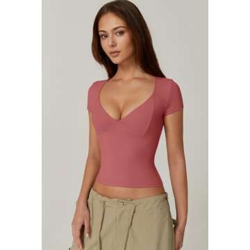 QINSEN Summer Tops for Women Slim Fit Short Sleeve T Shirts Sexy Sweetheart Neck Y2K Crop Top, Merlot X-Small