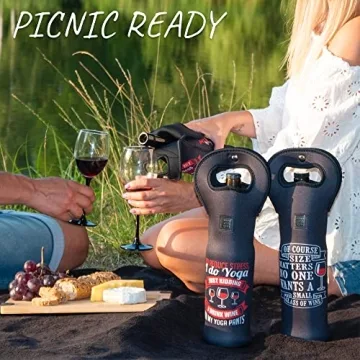 Made Easy Kit Insulated Wine Tote - Neoprene Wine Carrier Bag with Magnetic Handle Clasp - Wine Bottle Protective Travel Bag - Perfect for Gifting Travel or Gift Bag - Set o 3 (Funny Wine Lines Black)