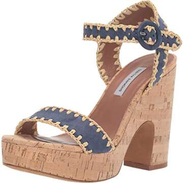 Tabitha Simmons 'Elena Whip' Platform Sandal w/Cork Heel and Suede Ankle Straps Finished w/Whipstitch Detailing, Cadet Blue-Size 38.5