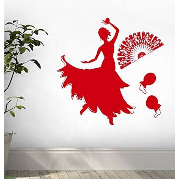 Wallmonkeys Silhouette of Flamenco Dancer with Fan and Castanets Wall Decal Peel and Stick Graphic WM78959 (18 in H x 18 in W)
