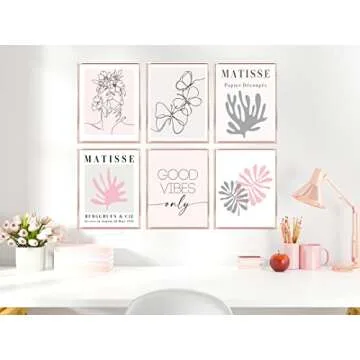 Light Pink and Grey Posters, Clean Aesthetic Coquette Cute Pictures for Bedroom, Dorm Decor, Blush P...
