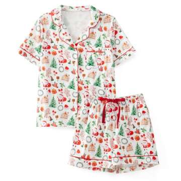 Awoscut Matching Family Christmas Pajamas Short Sleeve Tops and Shorts Set for Family Couples Adult ...
