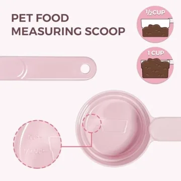 MSBC Melamine Pet Food Scoop, Cat Food Measuring Cups, Comfortable Long Handle Scoop for Dog, Cat, Ferret and Rabbit Food, 1 Cup Size Pet Food Feeding Scoop Dishwasher Safe (Pink