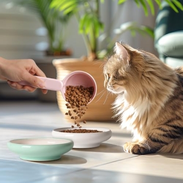 MSBC Melamine Pet Food Scoop, Cat Food Measuring Cups, Comfortable Long Handle Scoop for Dog, Cat, Ferret and Rabbit Food, 1 Cup Size Pet Food Feeding Scoop Dishwasher Safe (Pink