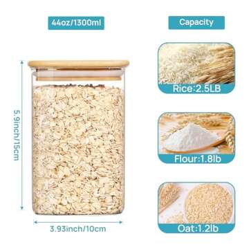 Vtopmart 44oz Glass Food Storage Containers, Set of 4 Glass Jars with Airtight Bamboo Wooden Lids fo...