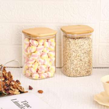 Vtopmart 44oz Glass Food Storage Containers, Set of 4 Glass Jars with Airtight Bamboo Wooden Lids for Pasta, Nuts, Flour, Glass Canisters for Kitchen, Pantry Organization and Storage, BPA Free