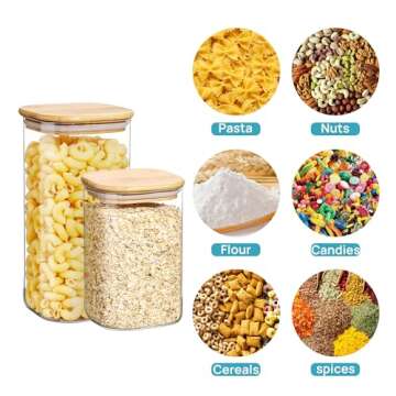 Vtopmart 44oz Glass Food Storage Containers, Set of 4 Glass Jars with Airtight Bamboo Wooden Lids for Pasta, Nuts, Flour, Glass Canisters for Kitchen, Pantry Organization and Storage, BPA Free