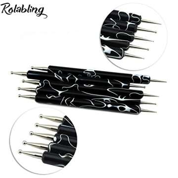Rolabling 5 Pcs/Set Double-ended Nail Art Dotting Pens Nail Art Design Dotting Painting Pen Tool Nail Decorations Brush Set Tools(Size 2)