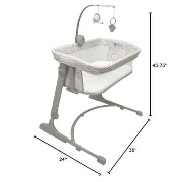 ARMS REACH Versatile Co-Sleeper Bedside Bassinet Featuring Height-Adjustable Legs with Adjustable Feet, Mobile with Plush Hanging Toy, and Music Box That Plays 5 Tunes, Chevron