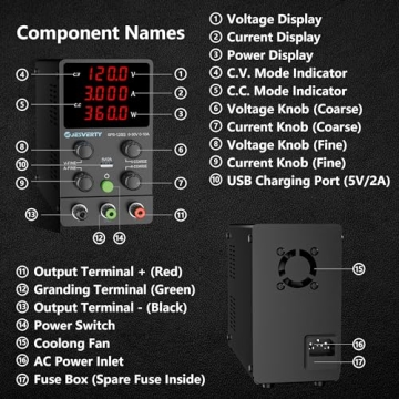 Jesverty 120V 3A Adjustable Bench Power Supply with LED Display