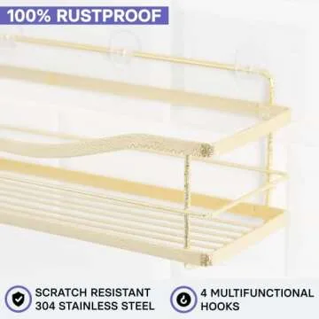 KINCMAX Shower Caddy Organizer - Self Adhesive Shower Shelf Wall Shower Organizer - Bathroom Inside Shower Shelves - Stainless Steel Bath Shampoo Holder - Shower Storage Rack - Adhesive Shower Rack