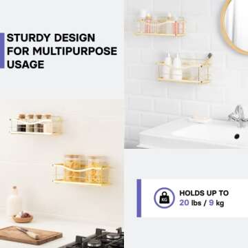 KINCMAX Shower Caddy Organizer - Self Adhesive Shower Shelf Wall Shower Organizer - Bathroom Inside Shower Shelves - Stainless Steel Bath Shampoo Holder - Shower Storage Rack - Adhesive Shower Rack