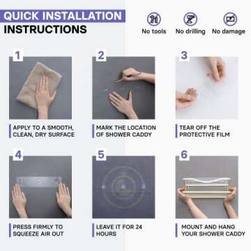 KINCMAX Shower Caddy Organizer - Self Adhesive Shower Shelf Wall Shower Organizer - Bathroom Inside Shower Shelves - Stainless Steel Bath Shampoo Holder - Shower Storage Rack - Adhesive Shower Rack