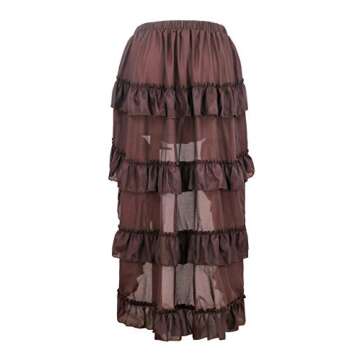 Charmian Steampunk Gothic High Low Ruffle Skirt - Coffee