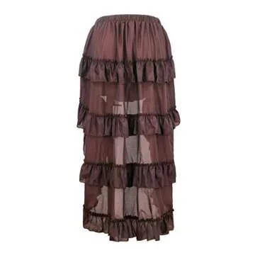 Charmian Steampunk Gothic High Low Ruffle Skirt - Coffee