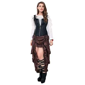 Charmian Steampunk Gothic High Low Ruffle Skirt - Coffee