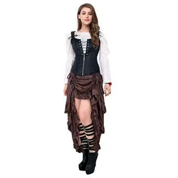 Charmian Steampunk Gothic High Low Ruffle Skirt - Coffee