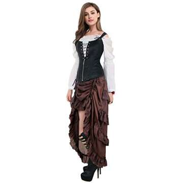 Charmian Steampunk Gothic High Low Ruffle Skirt - Coffee