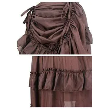 Charmian Steampunk Gothic High Low Ruffle Skirt - Coffee