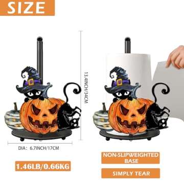 Halloween Paper Towel Holder, Farmhouse Halloween Cat Kitchen Decor Accessories Paper Towel Holder Stand, Metal Halloween Decorations for Home Bathroom, Large Black Towel Stand for Countertops
