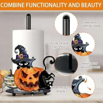 Halloween Paper Towel Holder, Farmhouse Halloween Cat Kitchen Decor Accessories Paper Towel Holder Stand, Metal Halloween Decorations for Home Bathroom, Large Black Towel Stand for Countertops