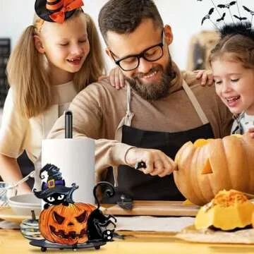 Halloween Paper Towel Holder, Farmhouse Halloween Cat Kitchen Decor Accessories Paper Towel Holder Stand, Metal Halloween Decorations for Home Bathroom, Large Black Towel Stand for Countertops