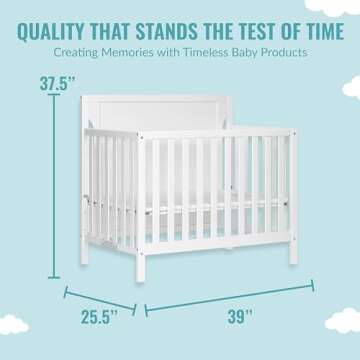 Dream On Me Bellport 4 in 1 Convertible Mini/Portable Crib In White, Non-Toxic Finish, Made of Sustainable New Zealand Pinewood, With 3 Mattress Height Settings