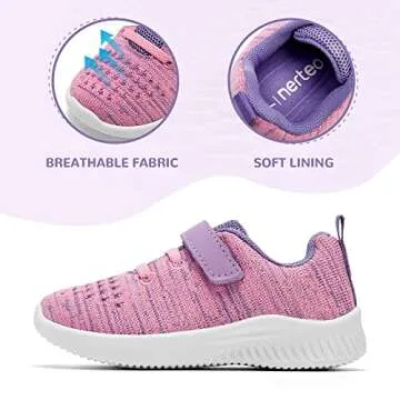 nerteo Girls&Boys Running Shoes, Casual Comfort Walking Sneakers for Kids, Strap Tennis Shoes Purple/Pink 2 M US Little Kid
