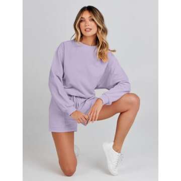 MEROKEETY Women's 2025 Fall Oversized Batwing Sleeve Lounge Sets Casual Top and Shorts 2 Piece Outfits Sweatsuit Lavender