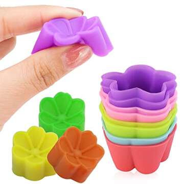 JOGILBOY 30 Pieces Reusable Silicon Muffin Molds Mini Size Multiple Flower Shape Rose Silicone Muffin Molders Silicone Baking Cups Chocolate Holders Nonstick Small Truffle Cups Cupcake Liners
