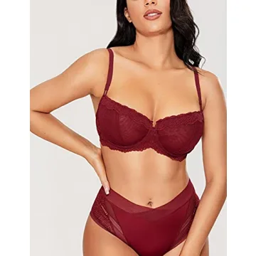 DOBREVA Women's Sexy Lace Underwire Bra in Dark Red