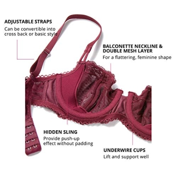 DOBREVA Women's Sexy Lace Underwire Bra in Dark Red