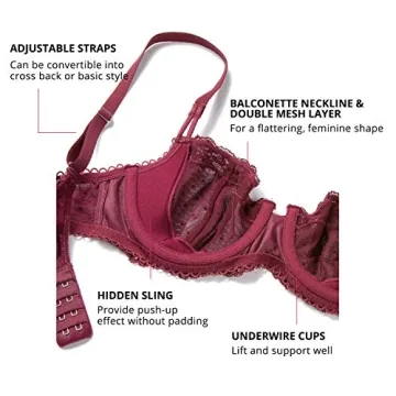 DOBREVA Women's Sexy Lace Underwire Bra in Dark Red