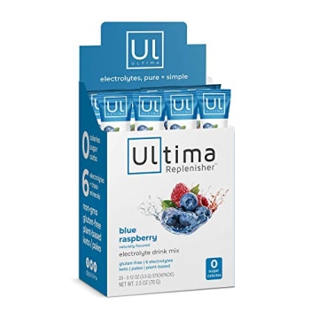 Ultima Electrolyte Replenisher Drink Mix, Blue Raspberry 20 Servings - Sugar Free, 0 Calorie, Gluten...