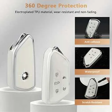 PIFOOG Key Fob Cover for VW Volkswagen ID4 Golf GTI R 2022 2023 Accessories TPU 5 Buttons Car Keys Case Shell Protector Bling Keychain Girly Women White Silver