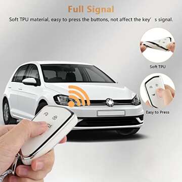 PIFOOG Key Fob Cover for VW Volkswagen ID4 Golf GTI R 2022 2023 Accessories TPU 5 Buttons Car Keys Case Shell Protector Bling Keychain Girly Women White Silver