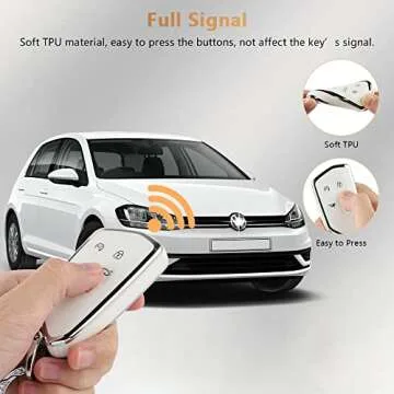 PIFOOG Key Fob Cover for VW Volkswagen ID4 Golf GTI R 2022 2023 Accessories TPU 5 Buttons Car Keys Case Shell Protector Bling Keychain Girly Women White Silver