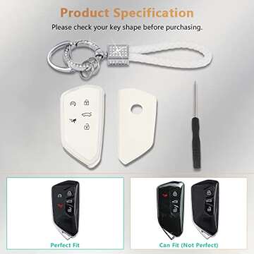 PIFOOG Key Fob Cover for VW Volkswagen ID4 Golf GTI R 2022 2023 Accessories TPU 5 Buttons Car Keys Case Shell Protector Bling Keychain Girly Women White Silver