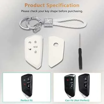PIFOOG Key Fob Cover for VW Volkswagen ID4 Golf GTI R 2022 2023 Accessories TPU 5 Buttons Car Keys Case Shell Protector Bling Keychain Girly Women White Silver
