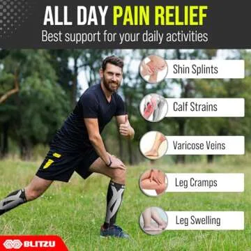 BLITZU Calf Compression Sleeves for Men and Women. Footless Compression Socks Support for Varicose V...