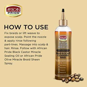 African Pride Black Castor Miracle Braid & Scalp Cleansing Rinse - Removes Hair Build Up & Soothes Scalp, No Frizz, Contains Black Castor Oil, Micellar Water, Coconut Oil, Peppermint Oil, 12 oz
