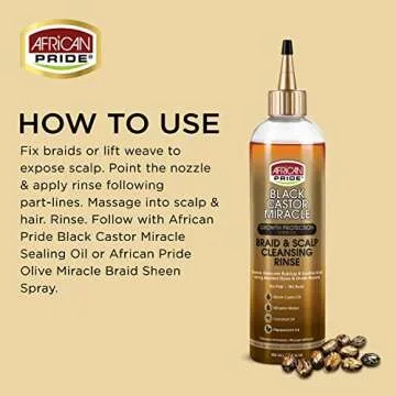 African Pride Black Castor Miracle Braid & Scalp Cleansing Rinse - Removes Hair Build Up & Soothes Scalp, No Frizz, Contains Black Castor Oil, Micellar Water, Coconut Oil, Peppermint Oil, 12 oz