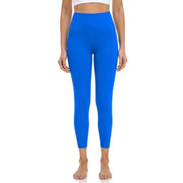 HeyNuts Pure&Plain 7/8 High Waisted Leggings for Women, Athletic Compression Tummy Control Workout Yoga Pants 25'' Poolside Blue XL(14)