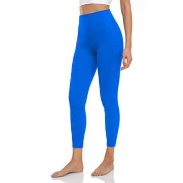 HeyNuts Pure&Plain 7/8 High Waisted Leggings for Women, Athletic Compression Tummy Control Workout Yoga Pants 25'' Poolside Blue XL(14)