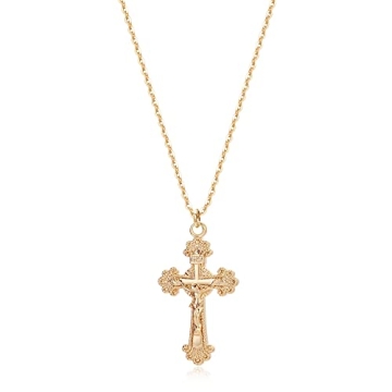 Fettero Gold Crucifix Necklace - Vintage 14K Gold Plated Faith Cross Pendant