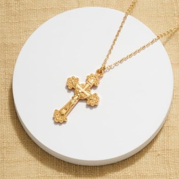 Fettero Vintage Gold Crucifix Necklace 14K Gold Plated Faith Pendant